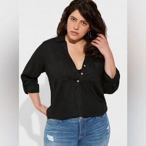Torrid Linen Pocket Henley Long Sleeve - 3X - NWT